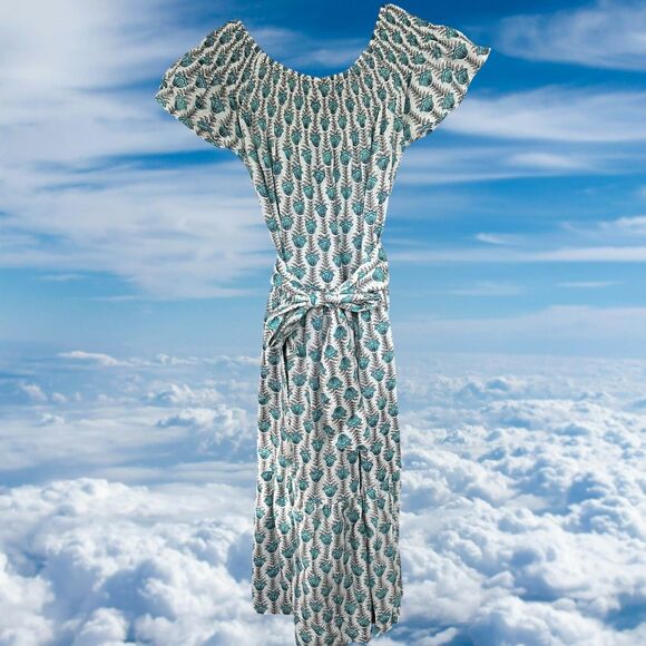 Guadalupe Momposina Dress One Size Floral Tully Blue Maxi Cotton - Picture 9 of 10